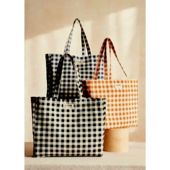 Sezane Vichy Tan Gingham Tote bag Brand New - Picture 1 of 2